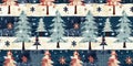 Old-Fashioned christmas tree with primitive hand sewing fabric effect border. Cozy nostalgic homespun winter hand made Royalty Free Stock Photo