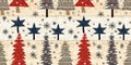 Old-Fashioned christmas tree with primitive hand sewing fabric effect border. Cozy nostalgic homespun winter hand made Royalty Free Stock Photo