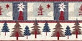 Old-Fashioned christmas tree with primitive hand sewing fabric effect border. Cozy nostalgic homespun winter hand made Royalty Free Stock Photo