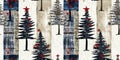 Old-Fashioned christmas tree with primitive hand sewing fabric effect border. Cozy nostalgic homespun winter hand made Royalty Free Stock Photo