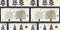 Old-Fashioned christmas tree with primitive hand sewing fabric effect border. Cozy nostalgic homespun winter hand made Royalty Free Stock Photo