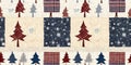 Old-Fashioned christmas tree with primitive hand sewing fabric effect border. Cozy nostalgic homespun winter hand made Royalty Free Stock Photo