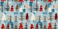 Old-Fashioned christmas tree with primitive hand sewing fabric effect border. Cozy nostalgic homespun winter hand made Royalty Free Stock Photo