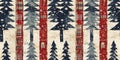 Old-Fashioned christmas tree with primitive hand sewing fabric effect border. Cozy nostalgic homespun winter hand made Royalty Free Stock Photo