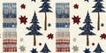 Old-Fashioned christmas tree with primitive hand sewing fabric effect border. Cozy nostalgic homespun winter hand made Royalty Free Stock Photo