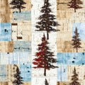 Old-Fashioned christmas tree with primitive hand sewing fabric effect. Cozy nostalgic homespun winter hand made crafts