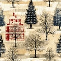 Old-Fashioned christmas tree with primitive hand sewing fabric effect. Cozy nostalgic homespun winter hand made crafts