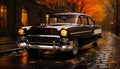 Old fashioned chrome car with shiny bumper reflects city life and history generated by AI Royalty Free Stock Photo