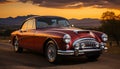 Old fashioned chrome car, vintage elegance driving through rural sunset landscape generated by AI Royalty Free Stock Photo