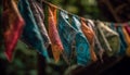 Old fashioned clothesline with multi colored garments drying in the summer sun generated by AI