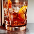 Old Fashioned cocktail. Glossy photograph. High end. Studio.