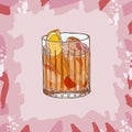 Old fashioned cocktail illustration. Alcoholic bar drink hand drawn vector. Pop art Royalty Free Stock Photo