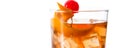 Old fashioned cocktail with orange and cherry isolated. Panoramic view Royalty Free Stock Photo