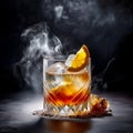 Old fashioned cocktail with orange and cherry on wooden table. Copyspace Royalty Free Stock Photo