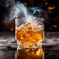 Old fashioned cocktail with orange and cherry on wooden table. Copyspace Royalty Free Stock Photo