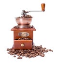 Old fashioned coffee grinder with beans Royalty Free Stock Photo