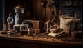 Old fashioned coffee grinder grinds fresh beans for rustic coffee shop generated by AI Royalty Free Stock Photo