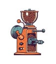 Old fashioned coffee maker with beans