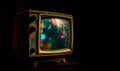 Old fashioned color TV with broadcast error due to poor signal reception Royalty Free Stock Photo