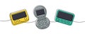 Old-fashioned communication technology one line colored continuous drawing. Small flip phone, pager, beeper. Vector