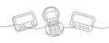 Old-fashioned communication technology one line continuous drawing. Small flip phone, pager, beeper. Vector linear