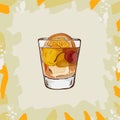 Old Fashioned cocktail illustration. Alcoholic classic bar drink hand drawn vector. Pop art