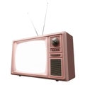 Old fashioned CRT TV set with glowing white screen, 3d rendering.