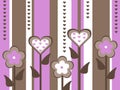 Old fashioned cut out style pink and brown flower and heart valentines day card striped background illustration