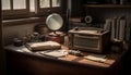 Old fashioned desk with antique typewriter and books generated by AI Royalty Free Stock Photo