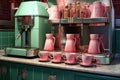 old-fashioned diner coffee machine and cups Royalty Free Stock Photo