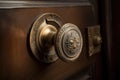 old-fashioned door handle with decorative rosette and brass accents