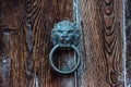 Old-fashioned door knocker in shape of a lion head somewhere on a door in downtown Matera, Southern Italy Royalty Free Stock Photo