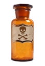 Old fashioned drug bottle with label, isolated.