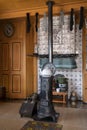 Old fashioned Dutch interior, wooden stove and room decoration in small fisherman`s house in North-Holland, Enkhuizen, Netherland