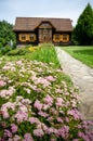 Old fashioned european log wooden cottage Royalty Free Stock Photo