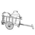 Old-fashioned farm cart loaded with kvevri. Sketch style drawing isolated on white background Royalty Free Stock Photo