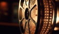 Old fashioned film reel spools on antique projection equipment in movie theater generated by AI