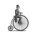 old-fashioned gentleman on bicycle sketch vector Royalty Free Stock Photo