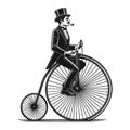 old-fashioned gentleman on bicycle sketch vector Royalty Free Stock Photo