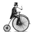 old-fashioned gentleman on bicycle sketch vector Royalty Free Stock Photo