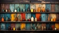 Old fashioned glass bottles on a wooden shelf generated by AI Royalty Free Stock Photo