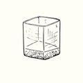 Old fashioned glass with corners isolated, outline simple doodle drawing, gravure style