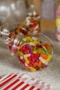 An old fashioned glass jar of delicious jelly beans, with another out of focus jar of sweets in the background Royalty Free Stock Photo