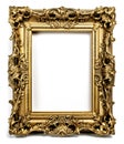 Old-fashioned golden picture frame isolated on white background. digital illustration. Generative AI Royalty Free Stock Photo