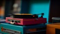 Old fashioned gramophone playing music in a modern nightclub generated by AI