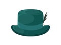 Old fashioned green bavarian brimmed hat decorated with feather. Traditional woolen headdress. Flat vector cartoon