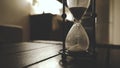 Old Fashioned Hourglass Counting Classic Sand Clock In Dark Night Atmosphere Cinematic Warm Feel Time Goes Closeup