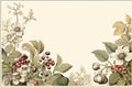 an old - fashioned illustration of berries and flowers