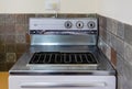 Old fashioned kitchen, cooking resistance and oven. Made on metal and white aluminium. There is a resistance and a grill on the