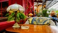 Old-fashioned lamp and ashtray outside pub Royalty Free Stock Photo